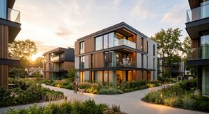 A professional editorial photograph of modern, high-end residential architecture in the Wilanów dist